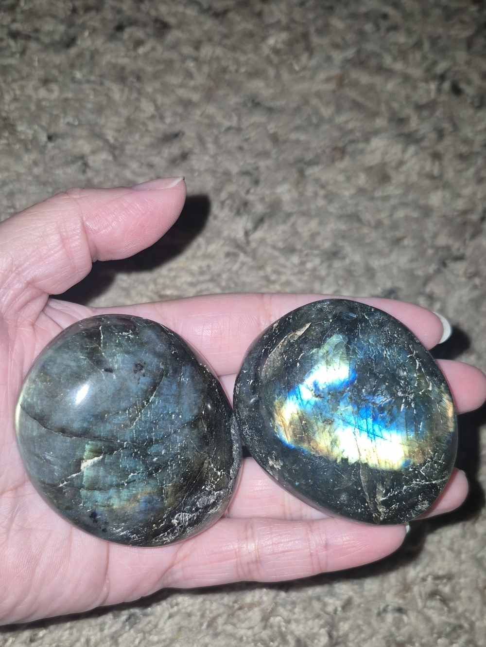 Polished Labradorite Palm Stones - Flashing Blue & Gold (2 Count)